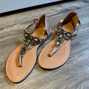 Elegant Brown Sandals with Gemstone Accents